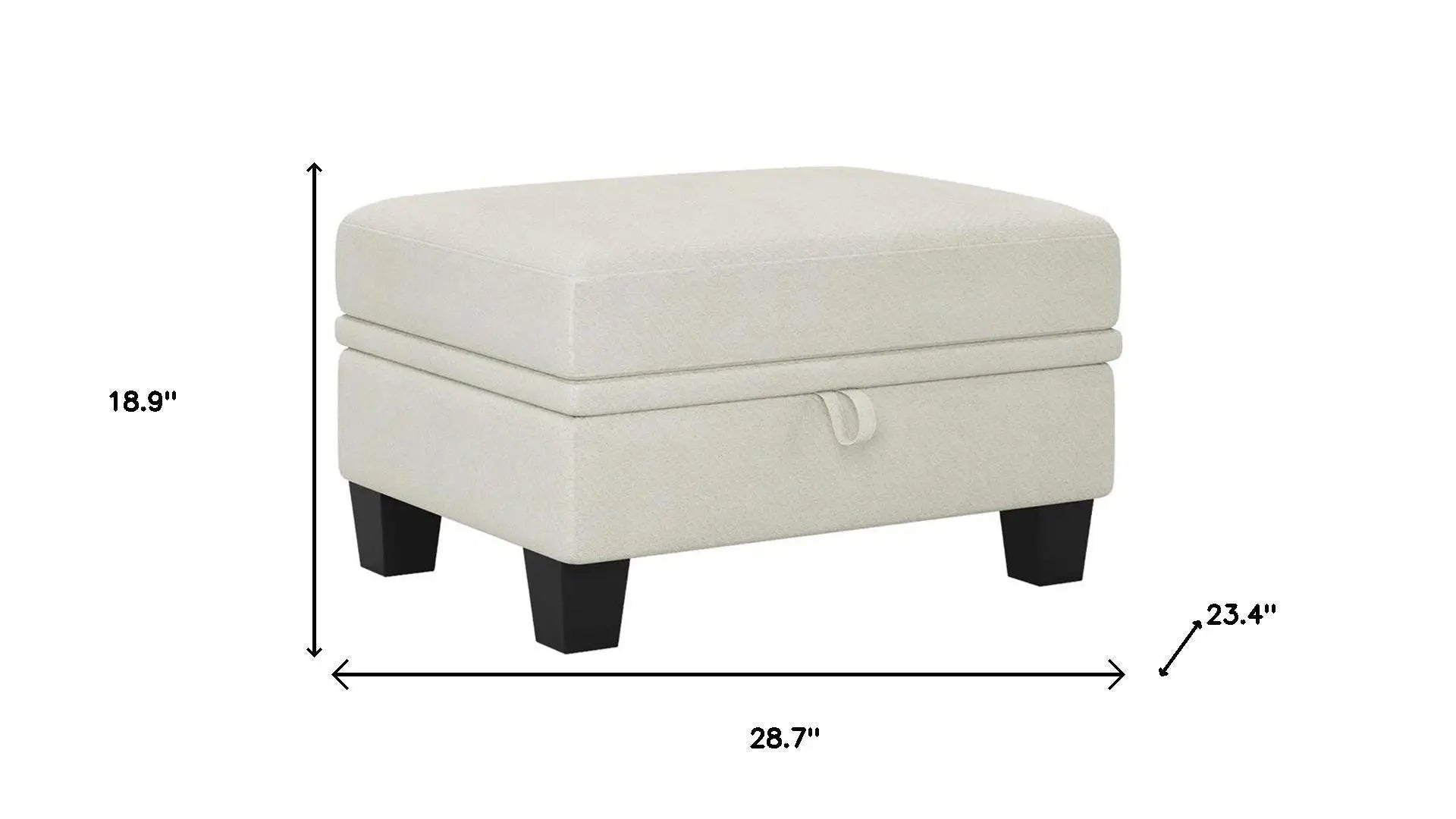 29" Beige and Black Chenille Storage Ottoman Homeroots Living Room