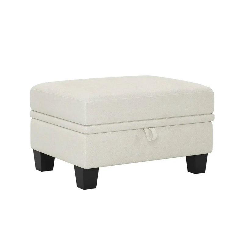 29" Beige and Black Chenille Storage Ottoman Homeroots Living Room