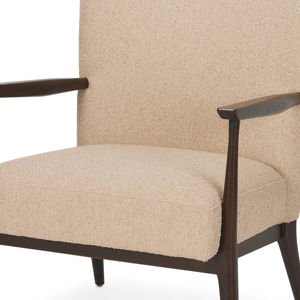 29" Beige and Dark Brown Boucle and Solid Wood Wingback Chair Homeroots Living Room