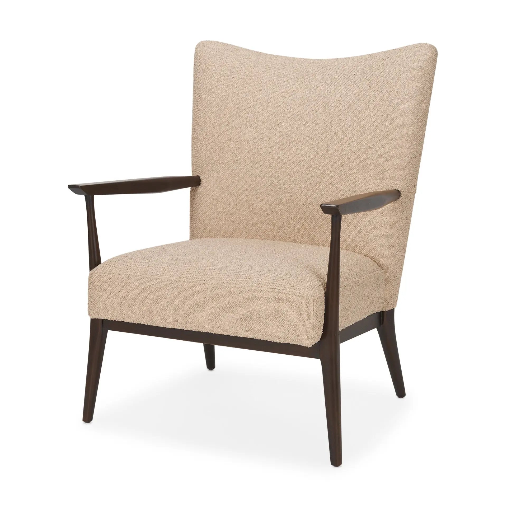 29" Beige and Dark Brown Boucle and Solid Wood Wingback Chair Homeroots Living Room