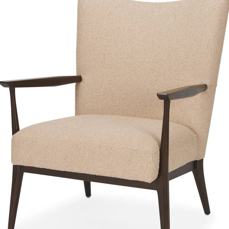 29" Beige and Dark Brown Boucle and Solid Wood Wingback Chair Homeroots Living Room