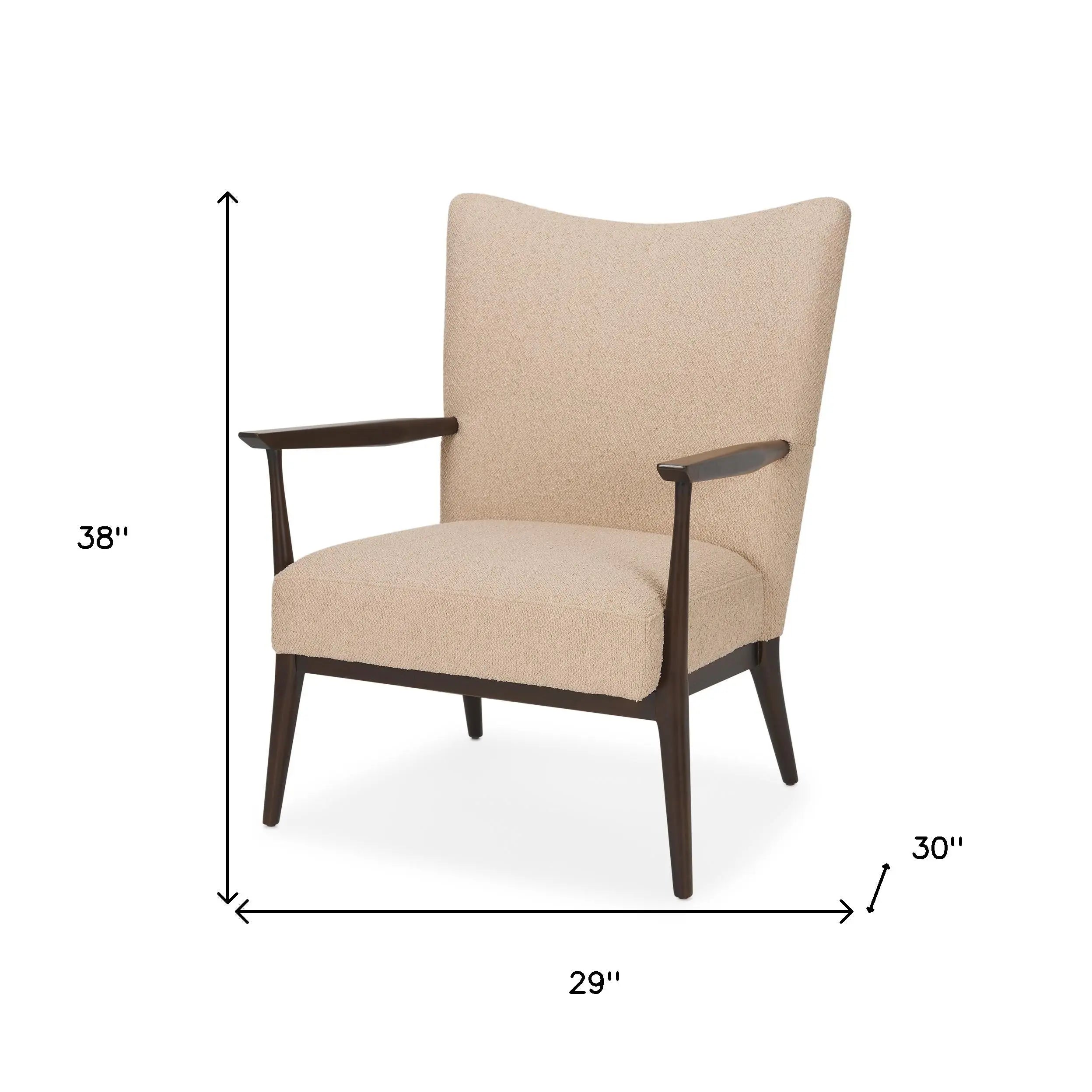 29" Beige and Dark Brown Boucle and Solid Wood Wingback Chair Homeroots Living Room