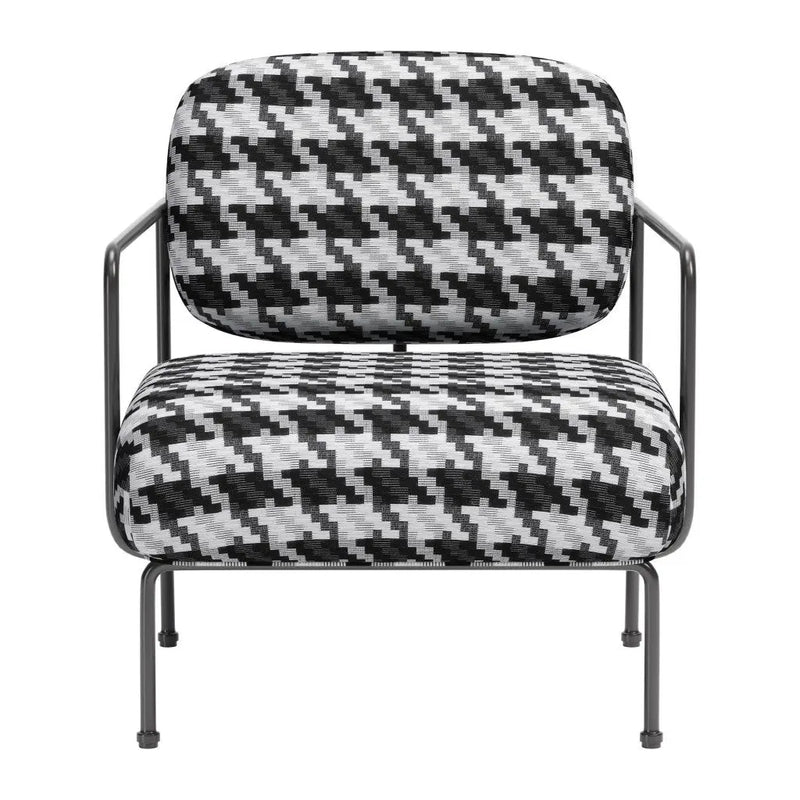29" Black And White And Black Upholstered Houndstooth Arm Chair Homeroots Living Room