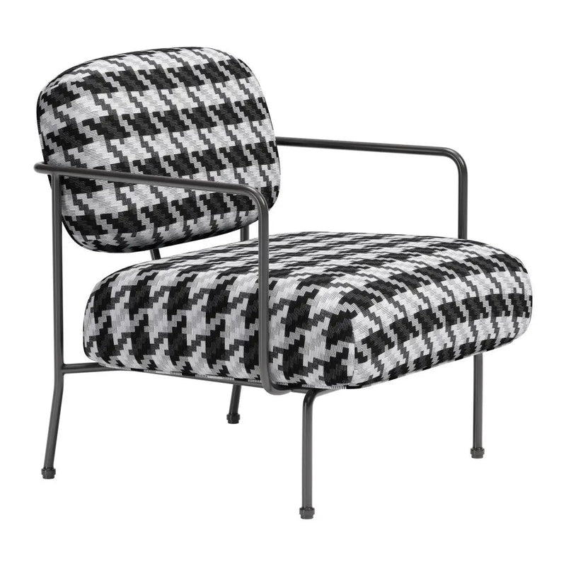 29" Black And White And Black Upholstered Houndstooth Arm Chair Homeroots Living Room