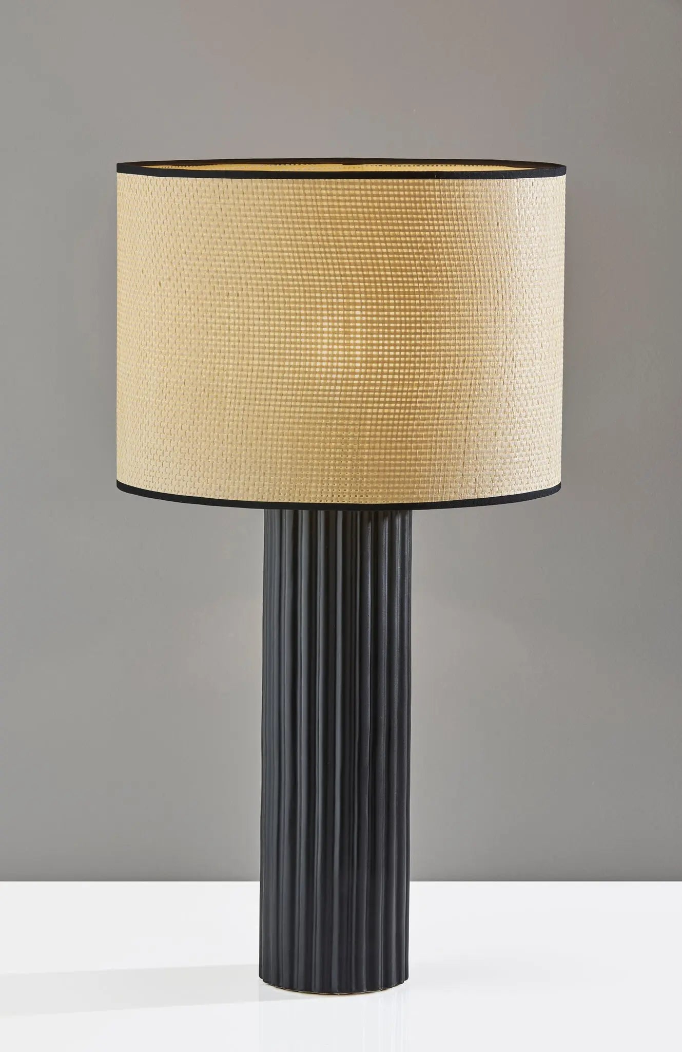 29" Black Ceramic Cylinder Table Lamp With Beige Drum Shade Homeroots Lighting