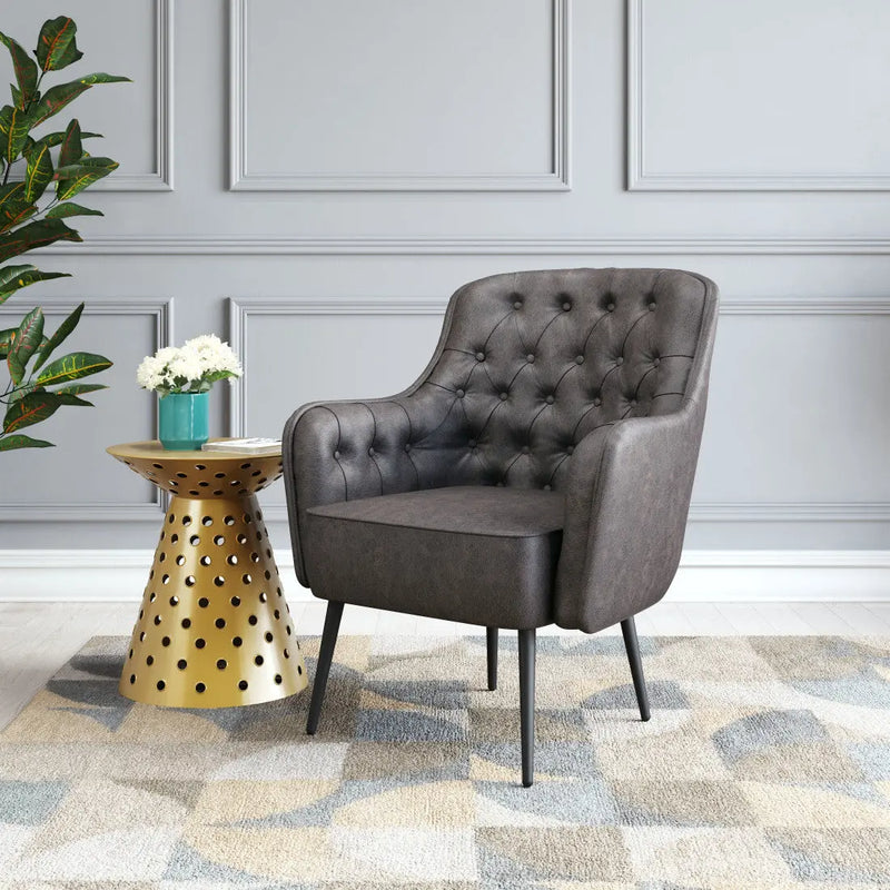 29" Black Faux Leather And Upholstered Tufted Chesterfield Chair Homeroots Living Room