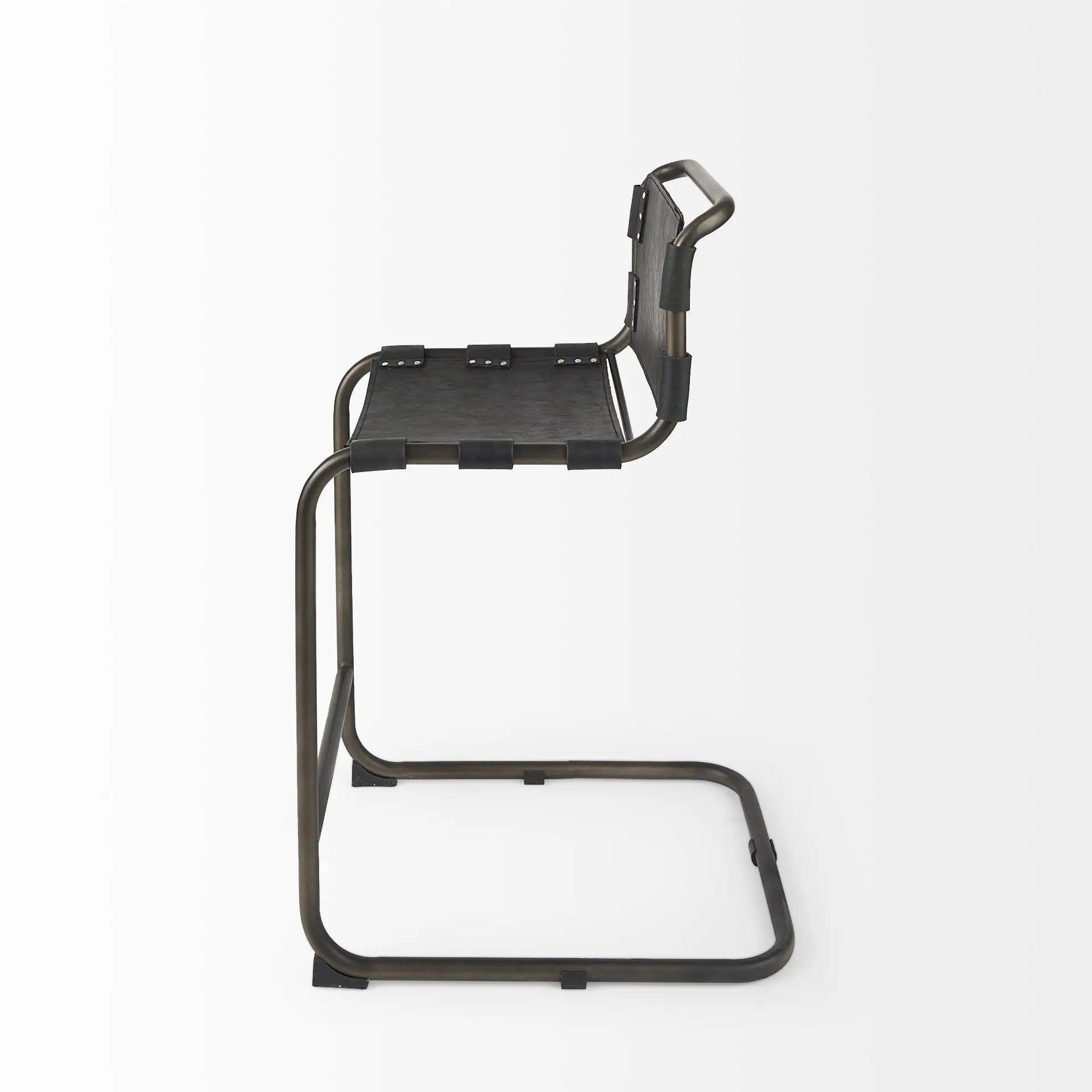 29" Black Leather And Iron Bar Chair Homeroots Living Room