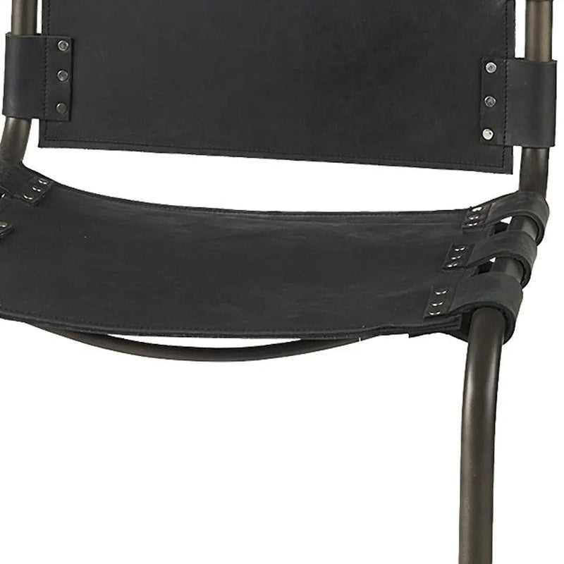 29" Black Leather And Iron Bar Chair Homeroots Living Room