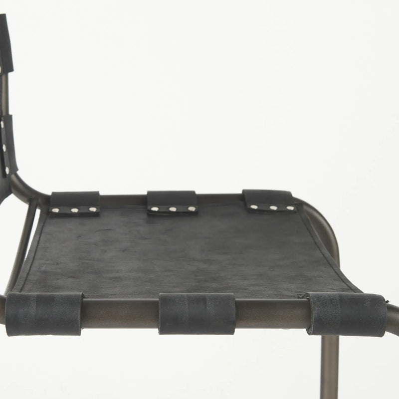 29" Black Leather And Iron Bar Chair Homeroots Living Room