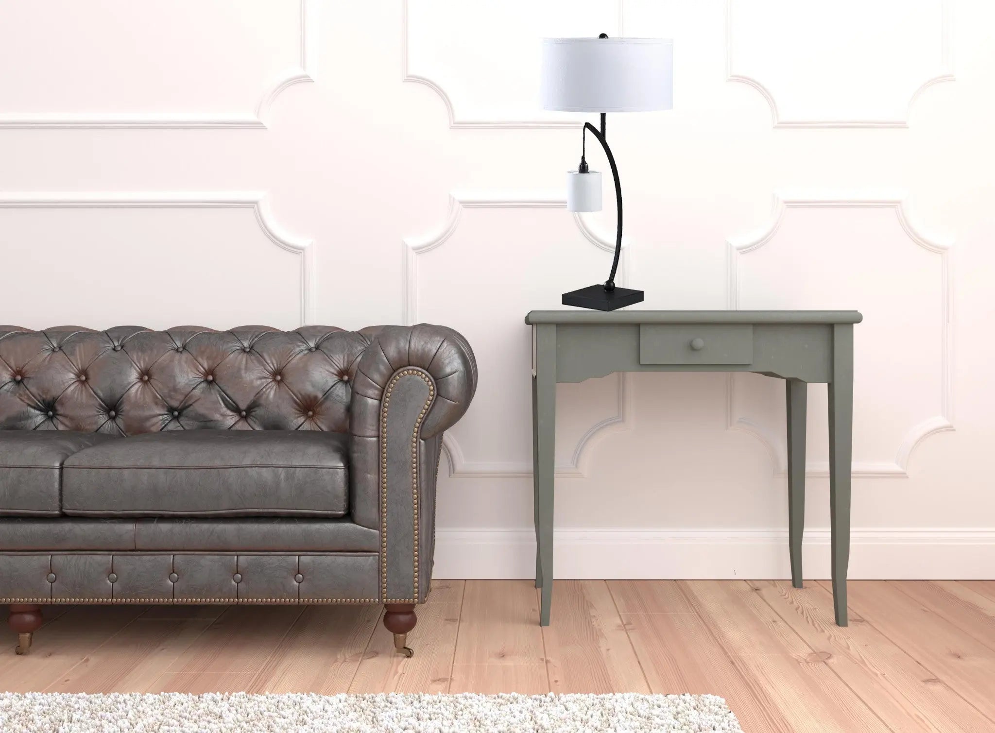 29" Black Metal Two Light Arched Table Lamp With White Drum Shade - GreatEagleInc