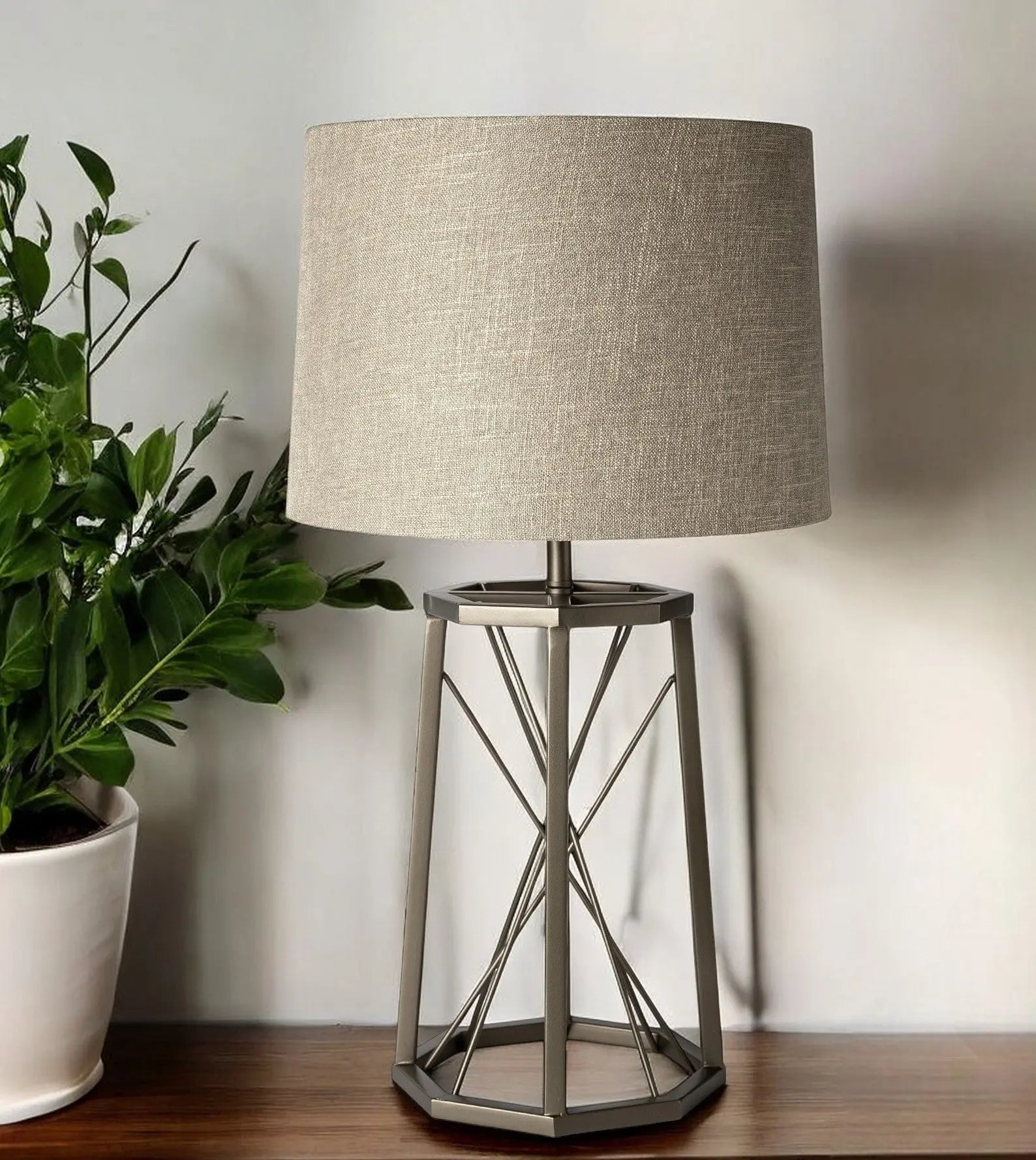 29" Bronze Lamp Base LED With Beige Shade Homeroots Lighting