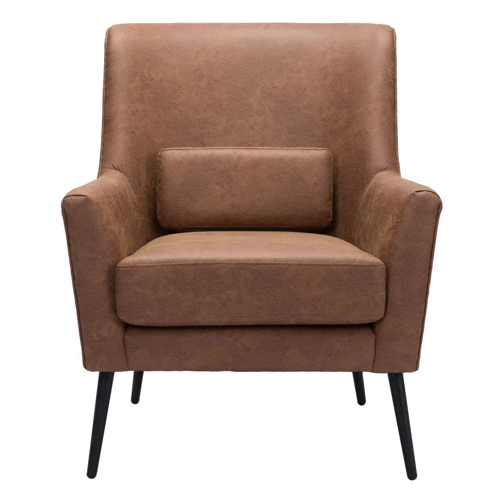 29" Brown And Black Faux Leather And Upholstered Arm Chair And Toss Pillow Homeroots Living Room