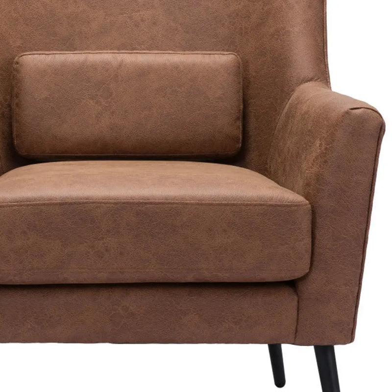 29" Brown And Black Faux Leather And Upholstered Arm Chair And Toss Pillow Homeroots Living Room