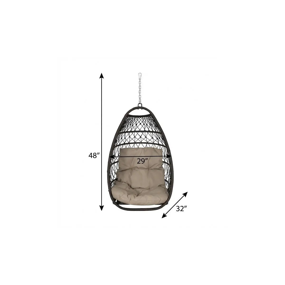 29" Brown Metal Outdoor Egg Chair with Brown Cushion Homeroots Outdoor