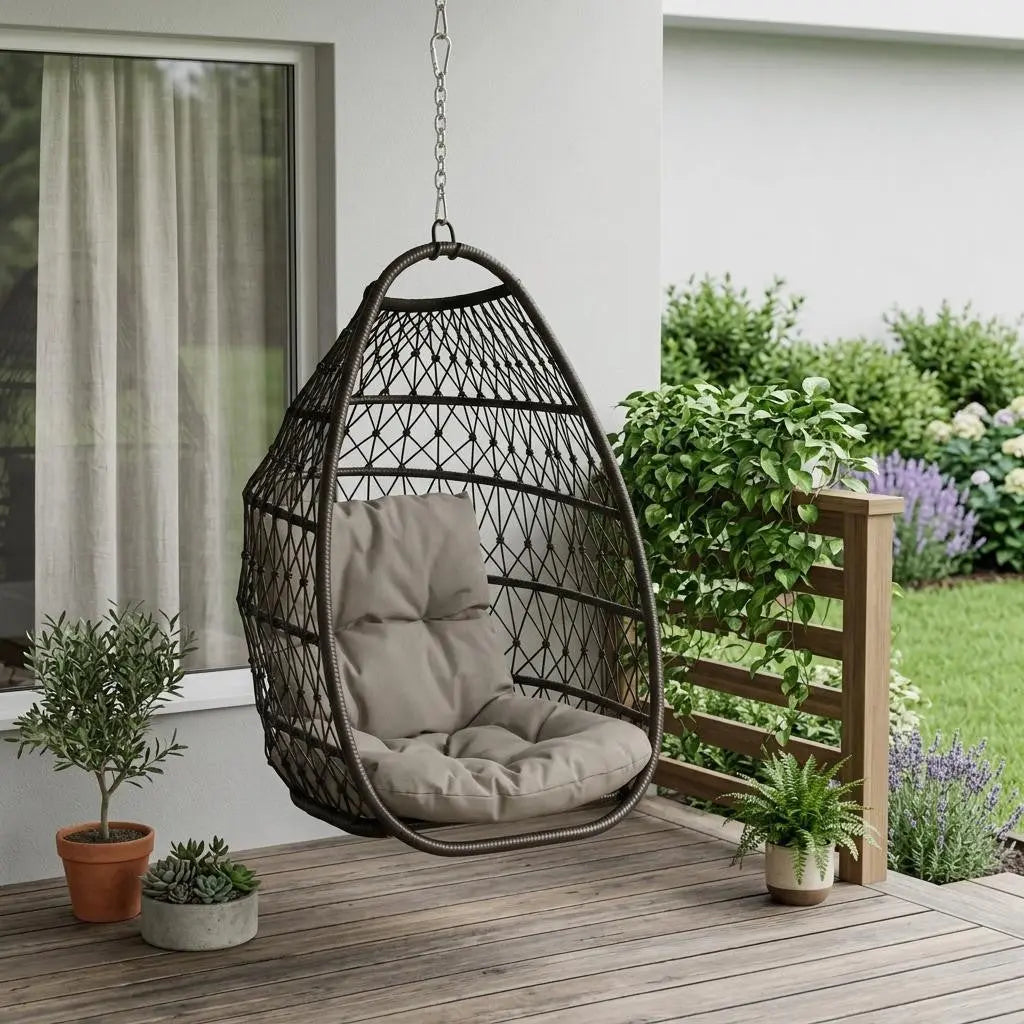 29" Brown Metal Outdoor Egg Chair with Brown Cushion Homeroots Outdoor