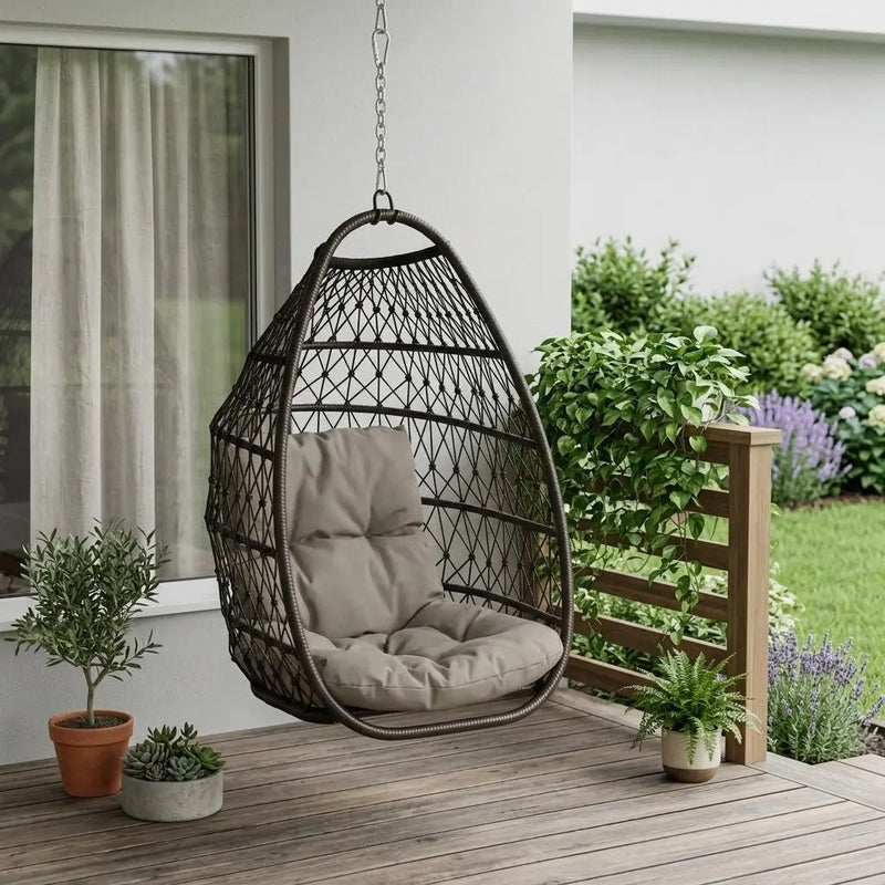 29" Brown Metal Outdoor Egg Chair with Brown Cushion Homeroots Outdoor