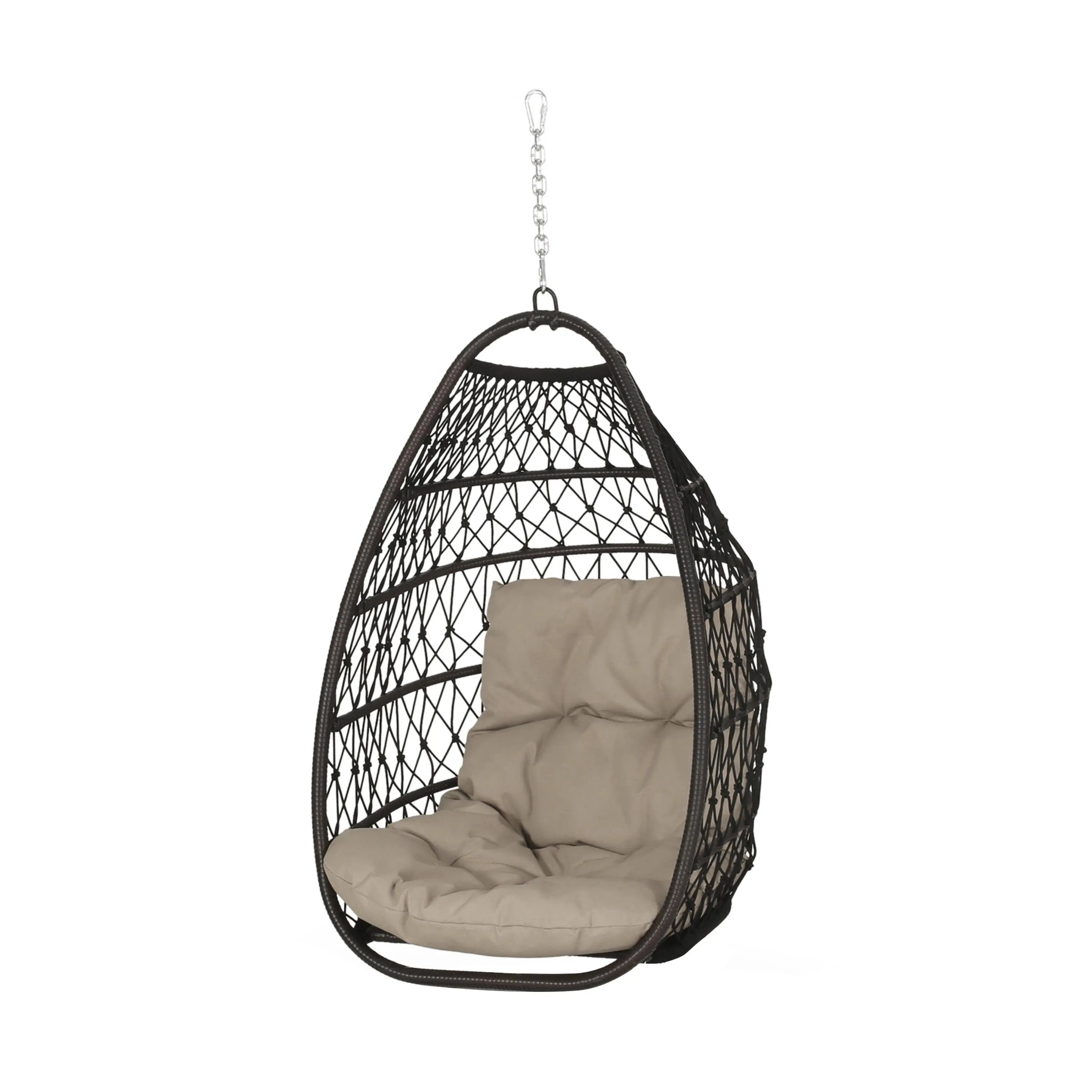 29" Brown Metal Outdoor Egg Chair with Brown Cushion Homeroots Outdoor