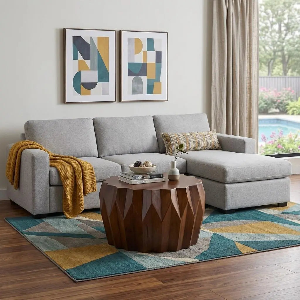 29" Brown Solid Wood Octagon Coffee Table Homeroots Living Room