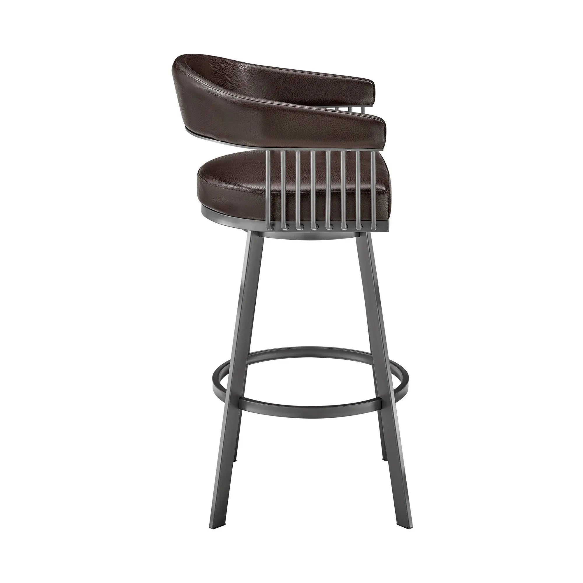 29" Chocolate And Gray Iron Swivel Low Back Bar Height Bar Chair - GreatEagleInc
