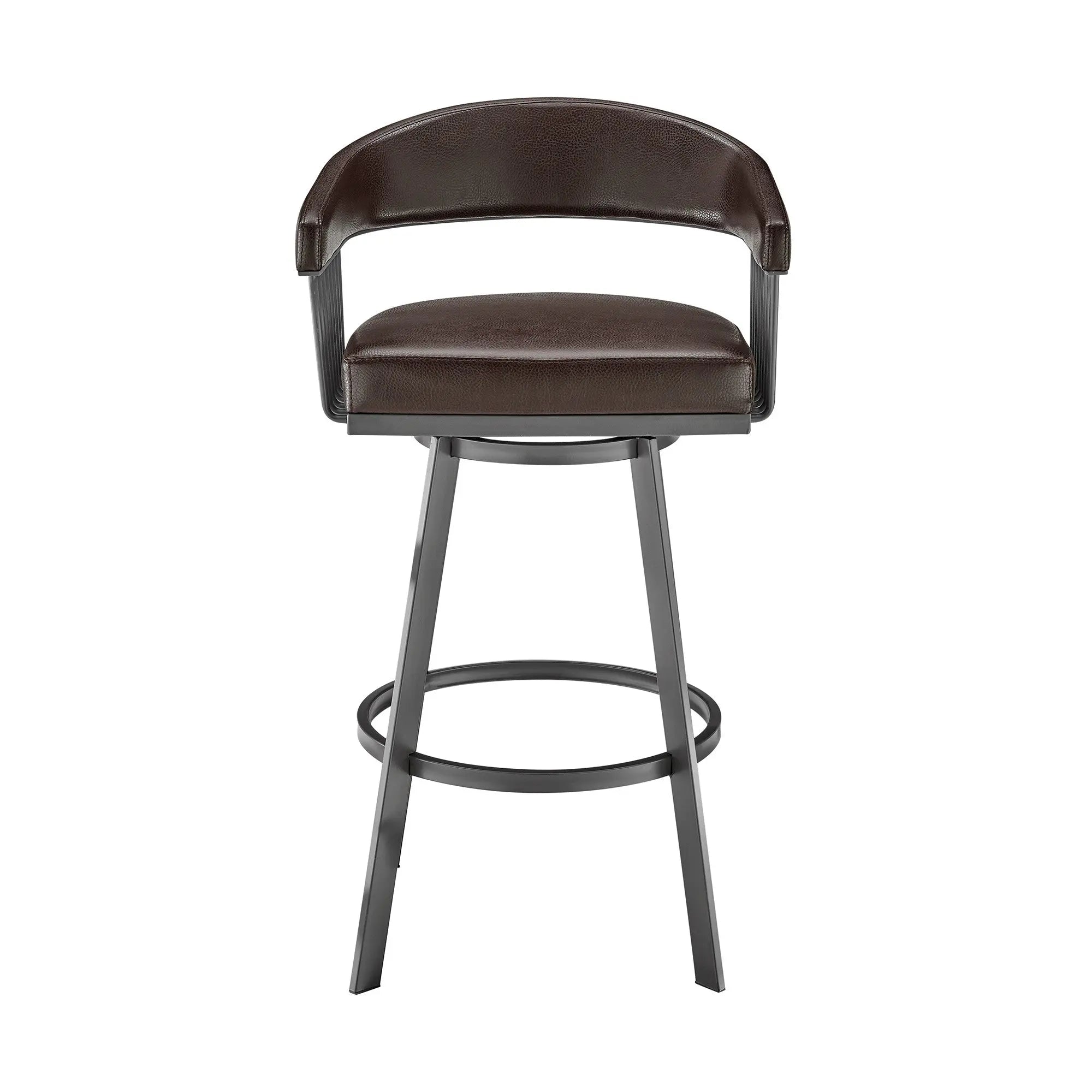 29" Chocolate And Gray Iron Swivel Low Back Bar Height Bar Chair - GreatEagleInc