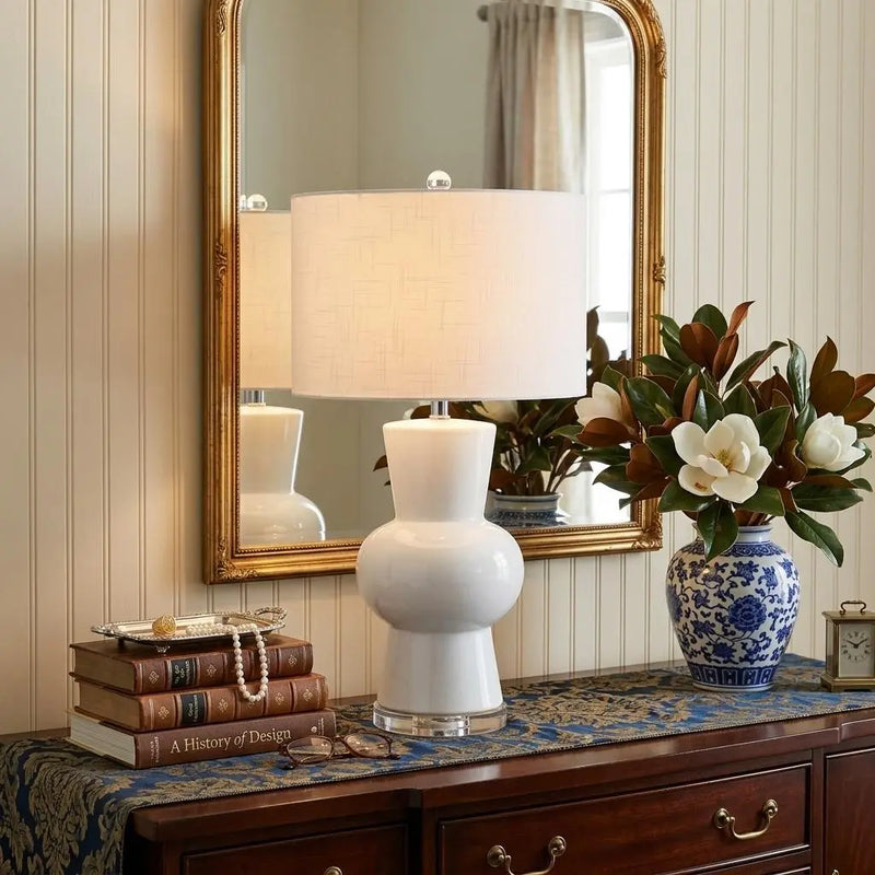 29" Clear Novelty Table Lamp With Drum Shade Homeroots Lighting