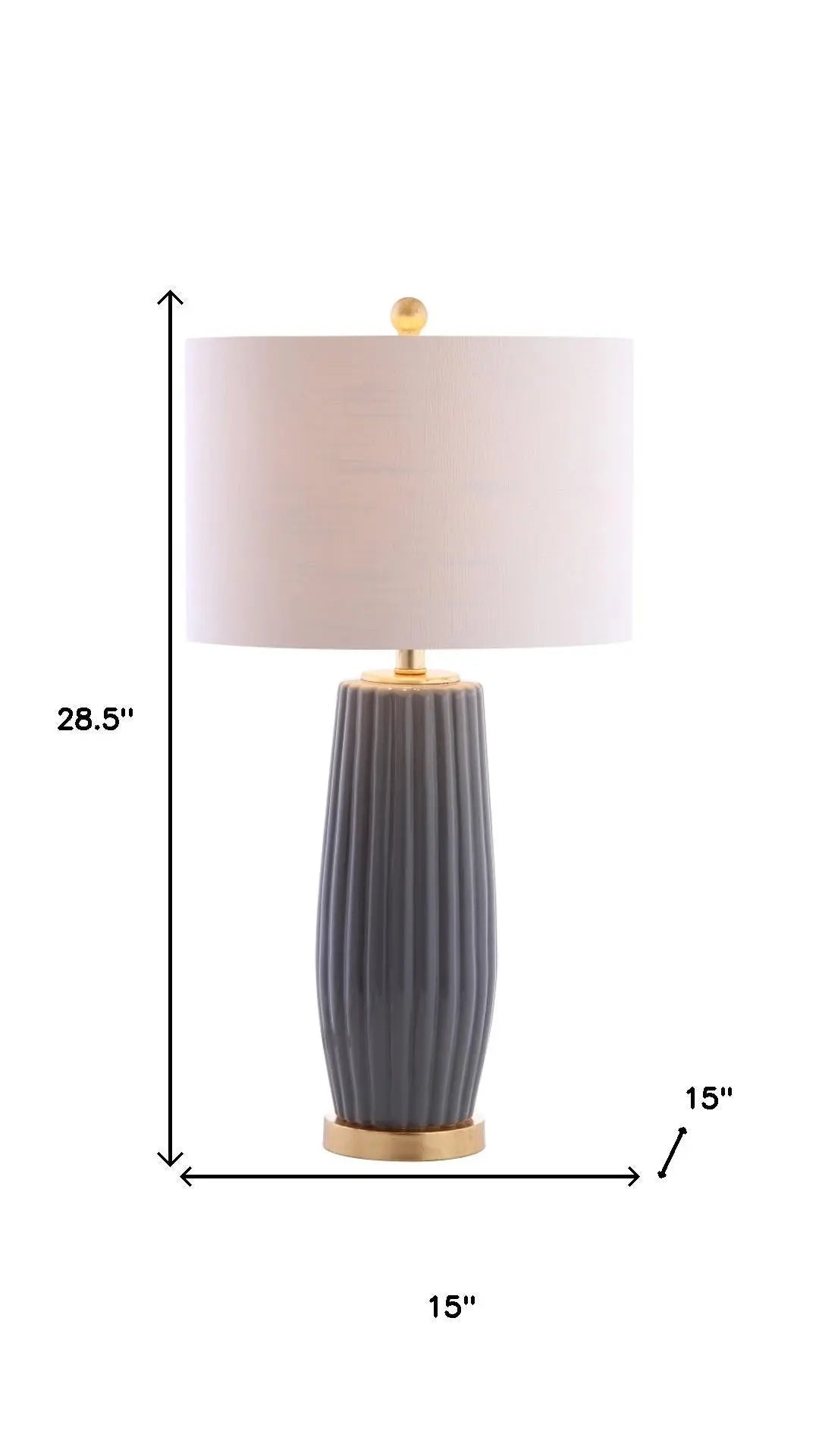 29" Dark Gray And Gold Table Lamp With Drum Shade Homeroots Lighting