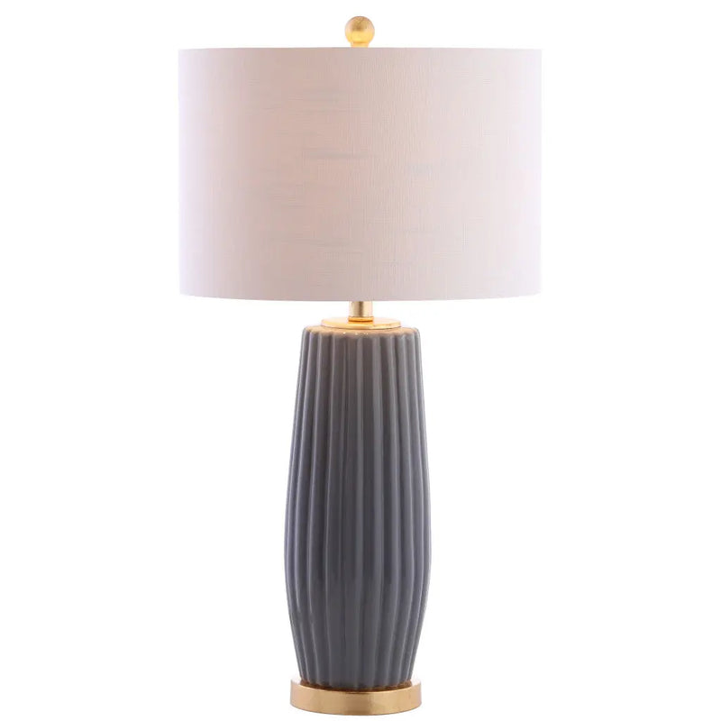 29" Dark Gray And Gold Table Lamp With Drum Shade Homeroots Lighting