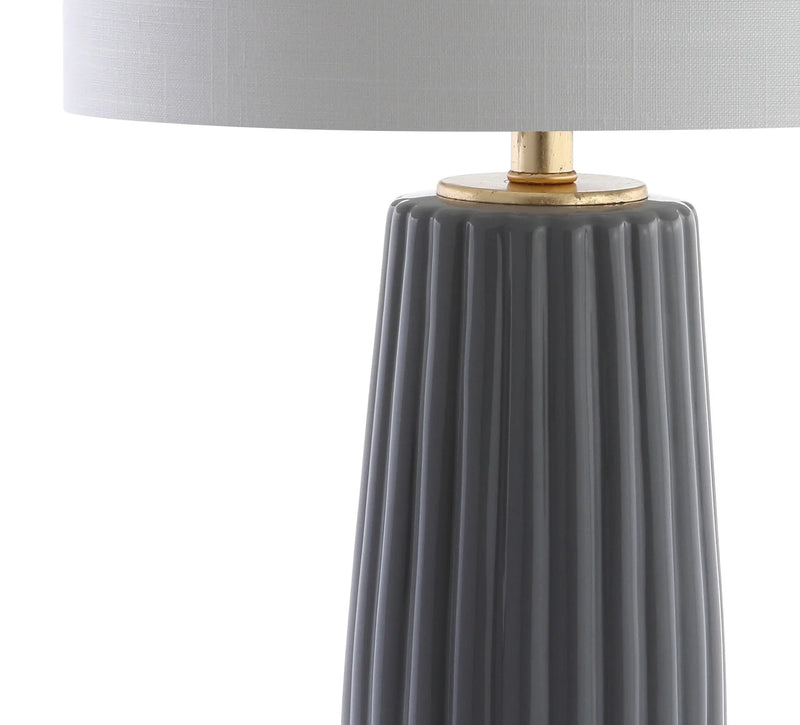 29" Dark Gray And Gold Table Lamp With Drum Shade Homeroots Lighting