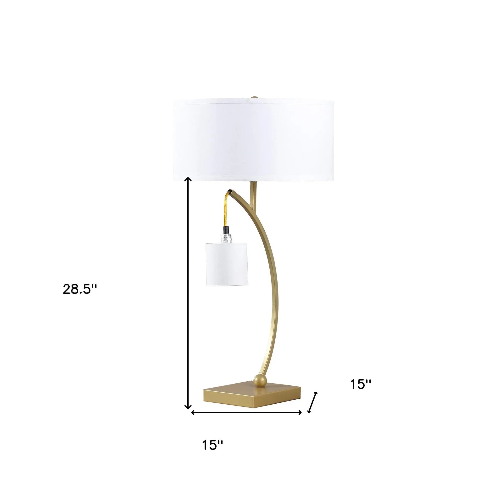 29" Gold Metal Two Light Arched Table Lamp With White Drum Shade Homeroots Lighting