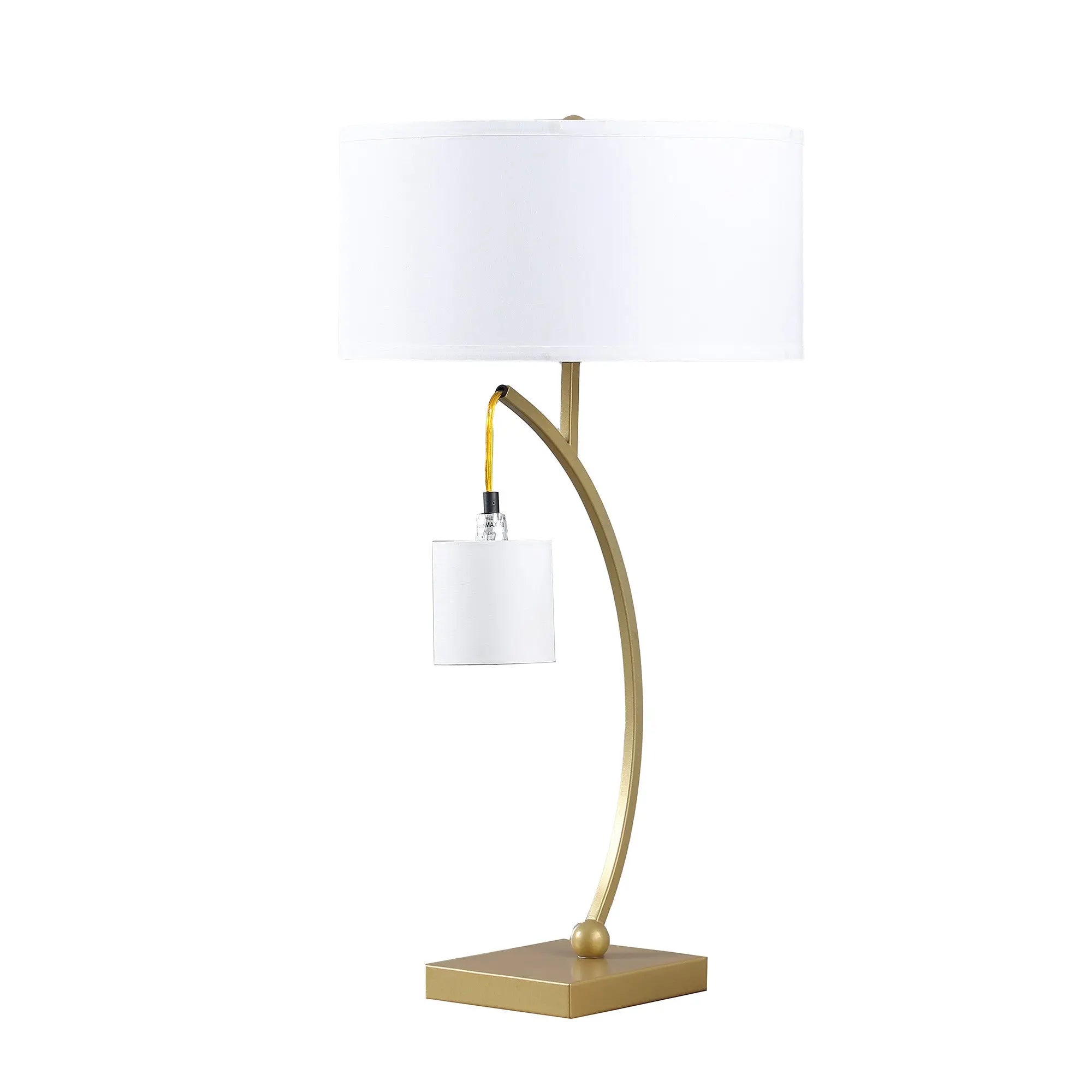 29" Gold Metal Two Light Arched Table Lamp With White Drum Shade Homeroots Lighting