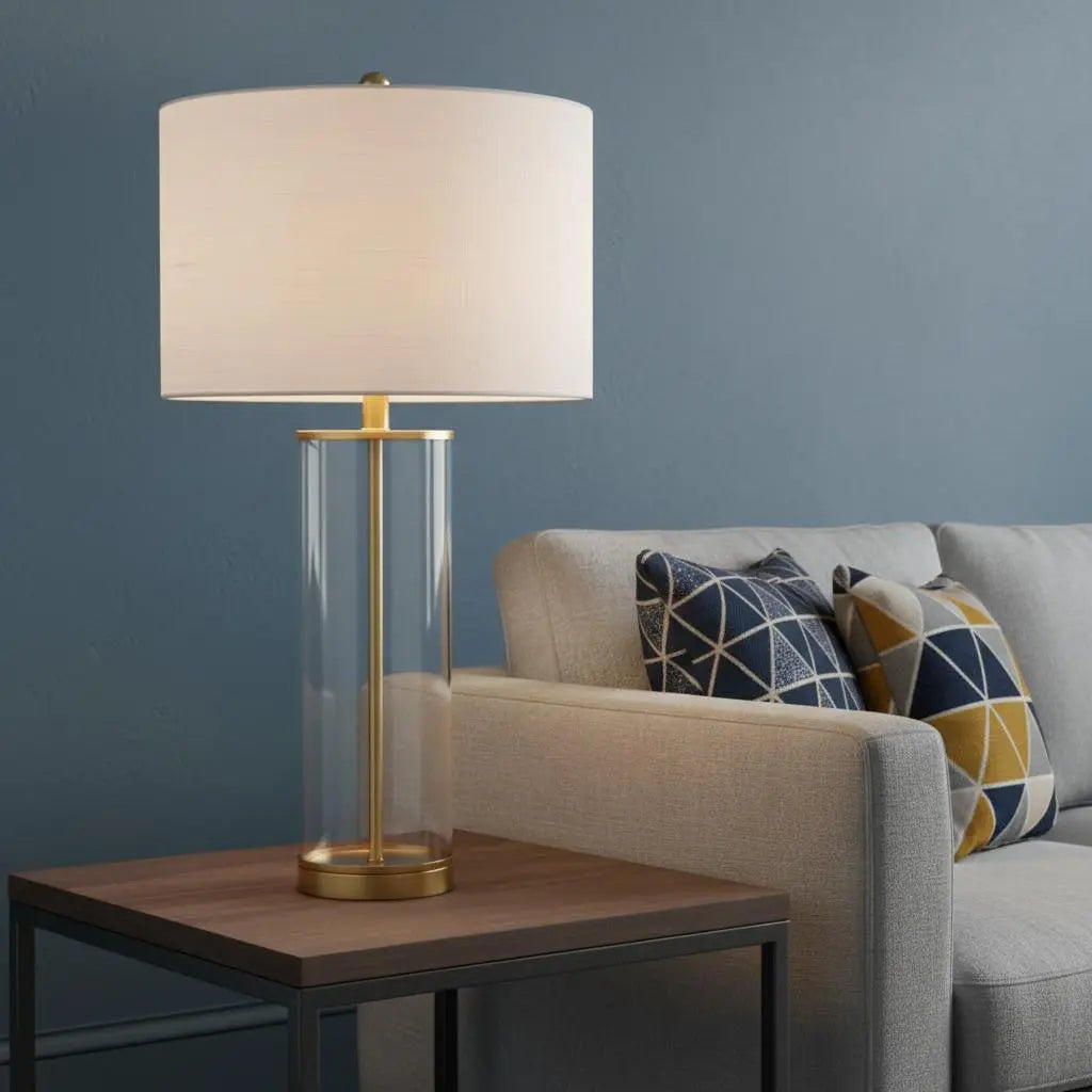 29" Gold Table Lamp With Drum Shade Homeroots Lighting