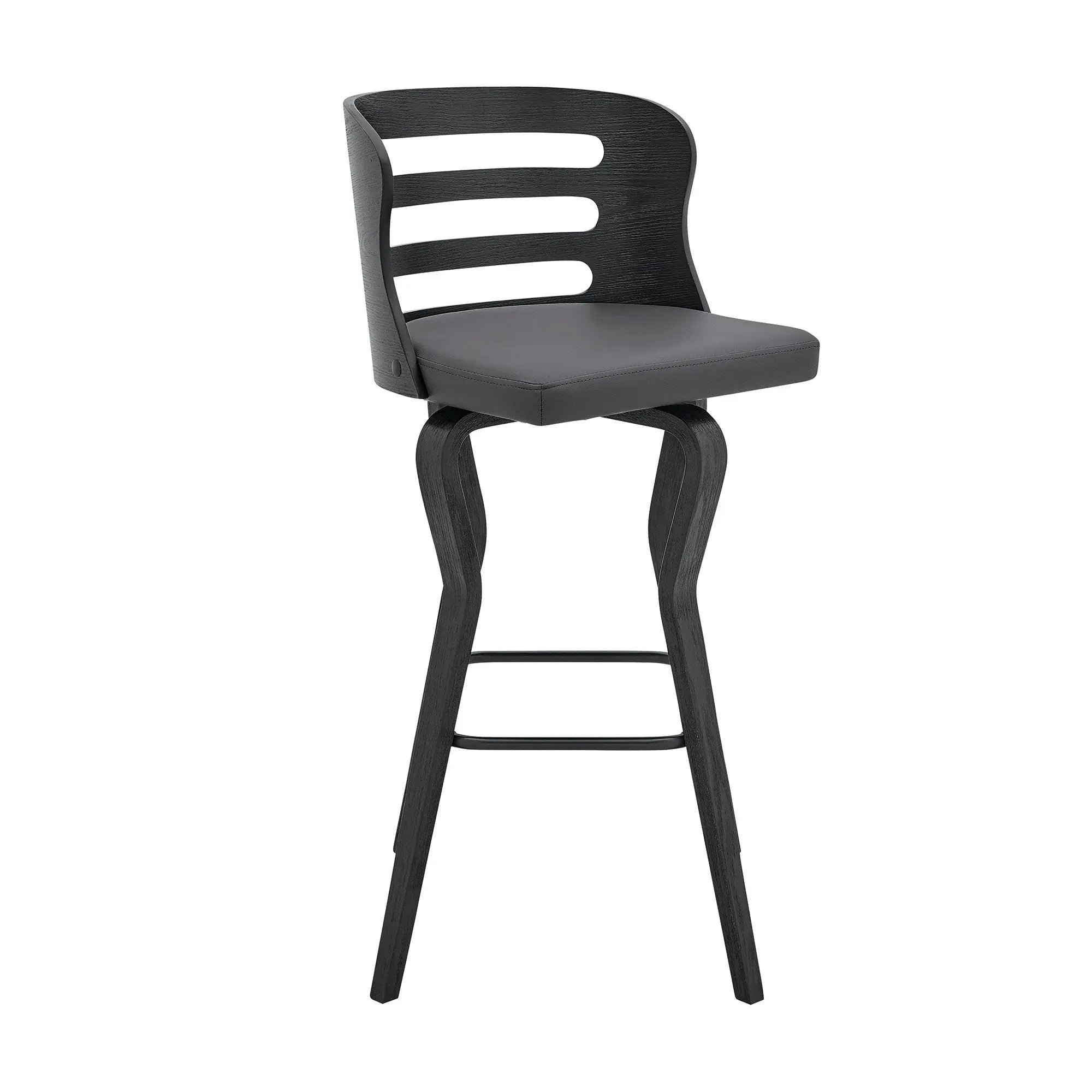 29" Gray And Black Faux Leather And Iron Swivel Low Back Bar Height Bar Chair Homeroots Living Room