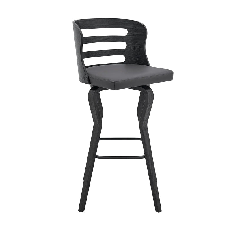 29" Gray And Black Faux Leather And Iron Swivel Low Back Bar Height Bar Chair Homeroots Living Room