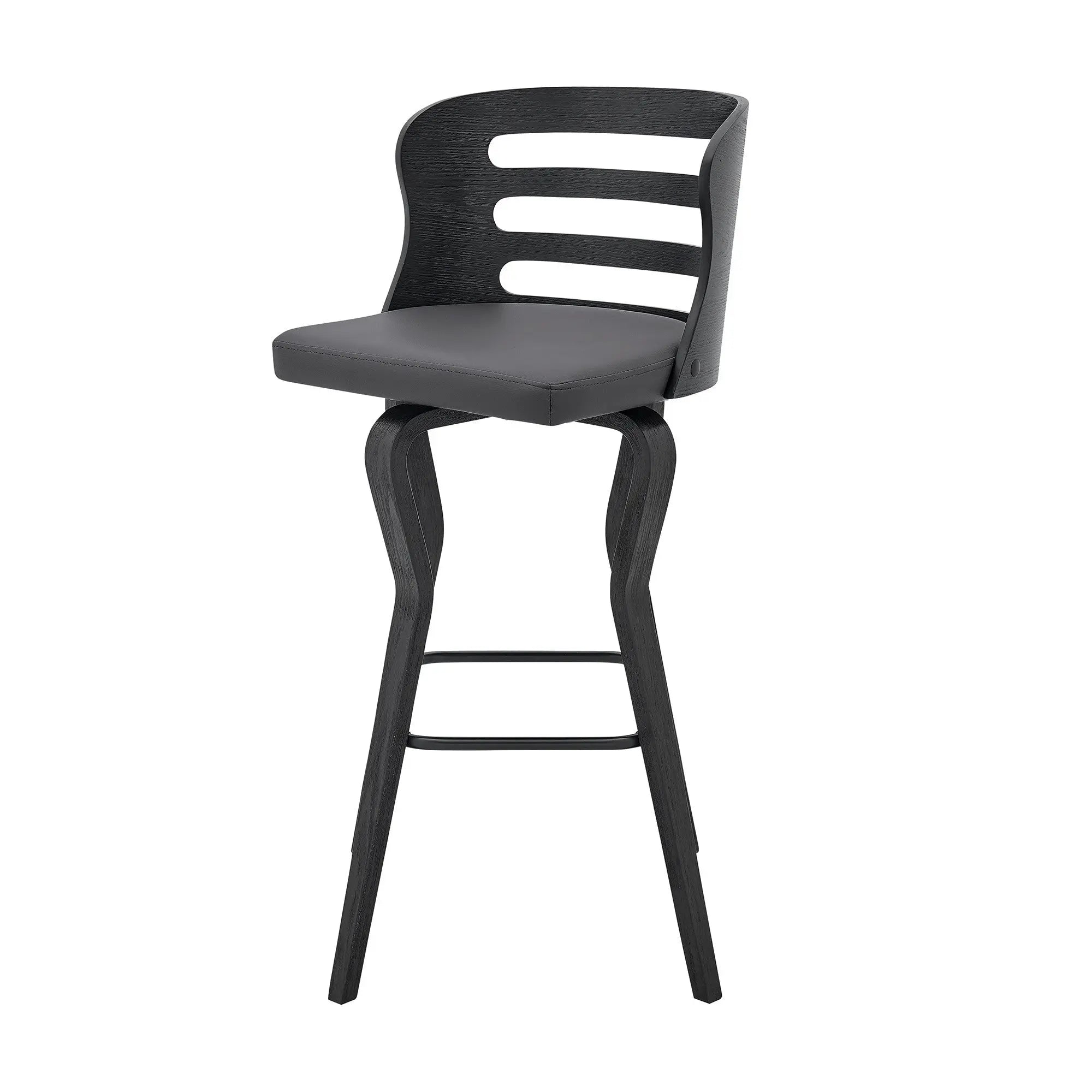 29" Gray And Black Faux Leather And Iron Swivel Low Back Bar Height Bar Chair Homeroots Living Room
