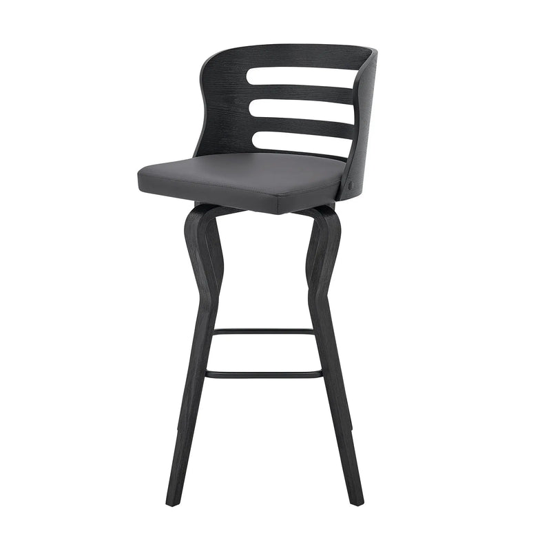 29" Gray And Black Faux Leather And Iron Swivel Low Back Bar Height Bar Chair Homeroots Living Room