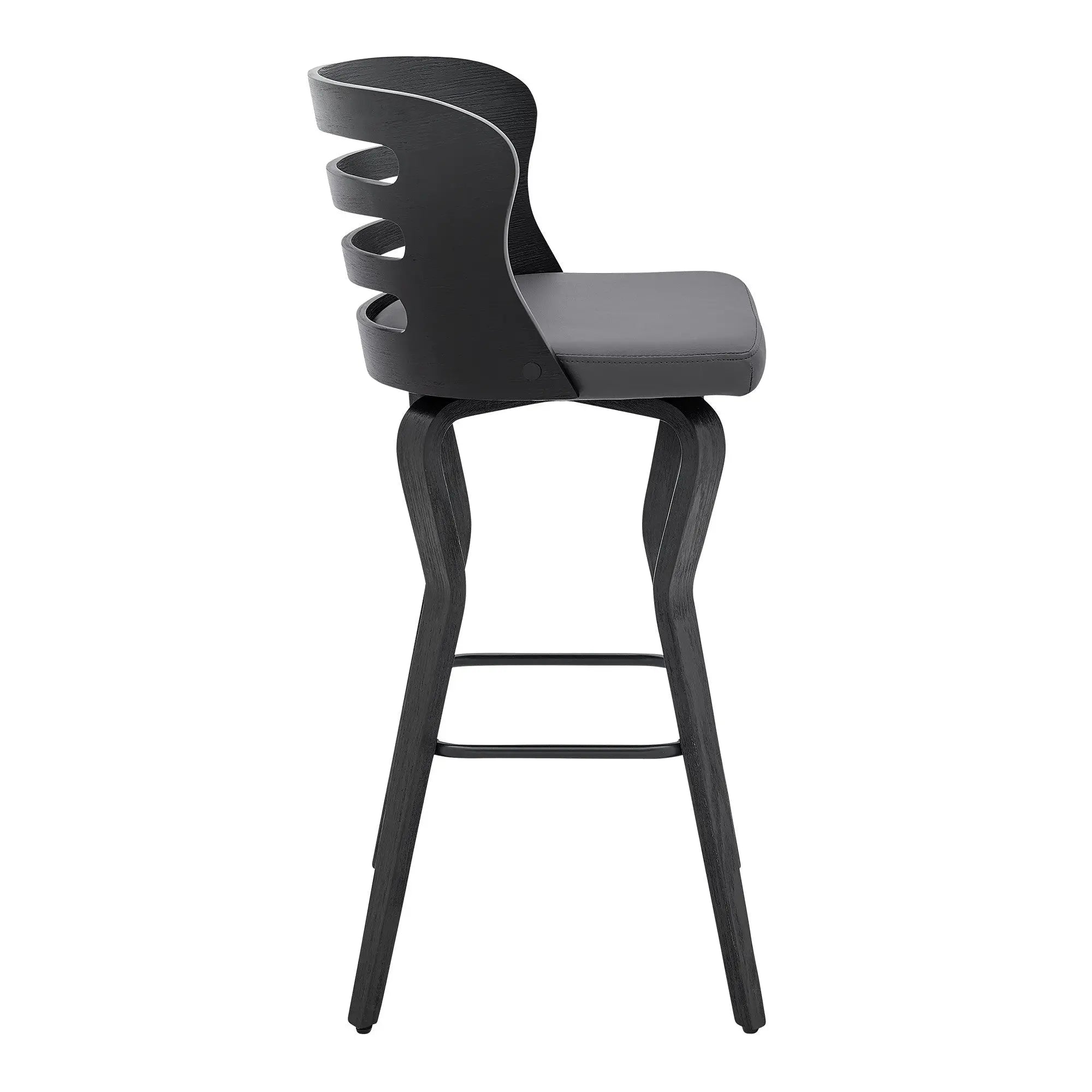 29" Gray And Black Faux Leather And Iron Swivel Low Back Bar Height Bar Chair Homeroots Living Room