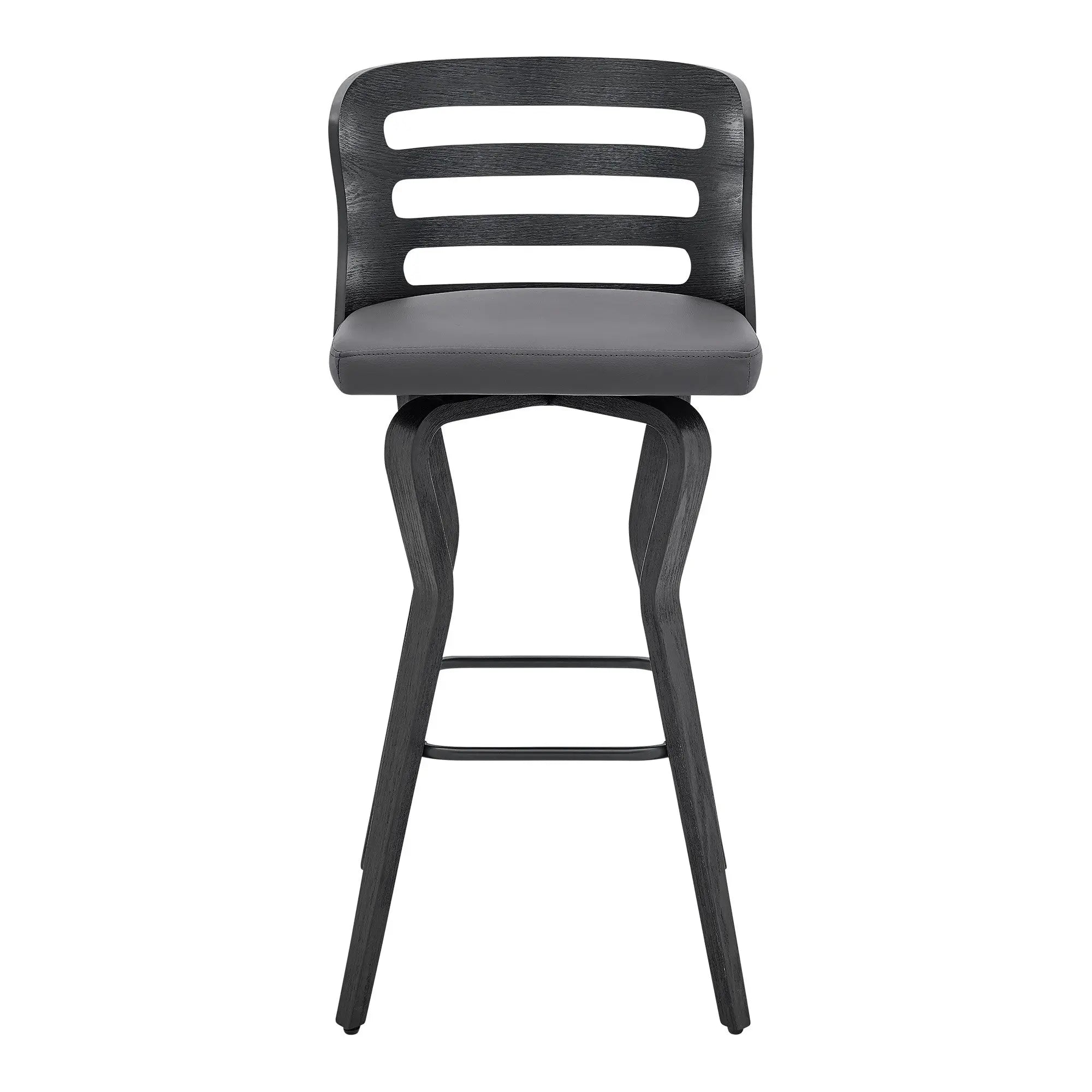 29" Gray And Black Faux Leather And Iron Swivel Low Back Bar Height Bar Chair Homeroots Living Room