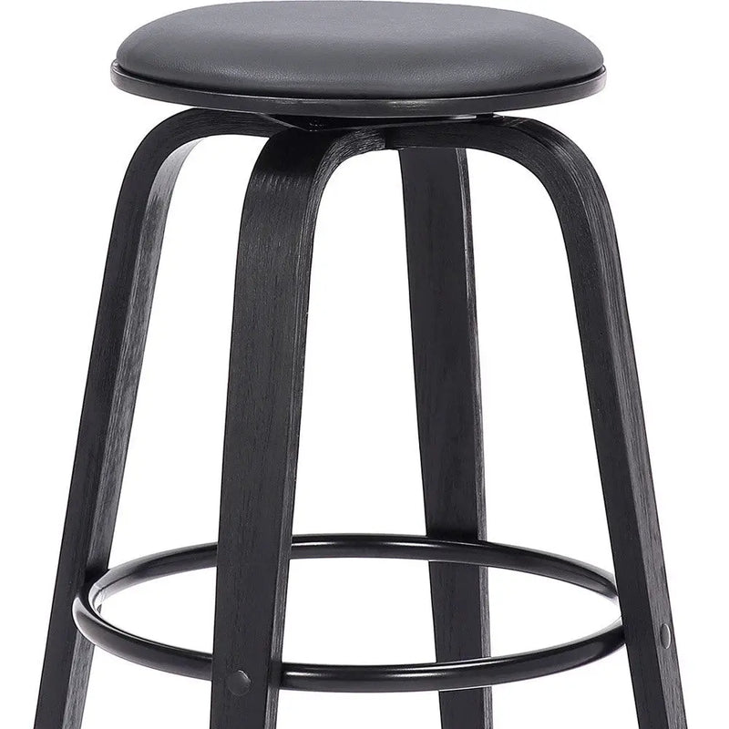 29" Gray And Black Solid Wood Swivel Backless Bar Height Bar Chair - GreatEagleInc