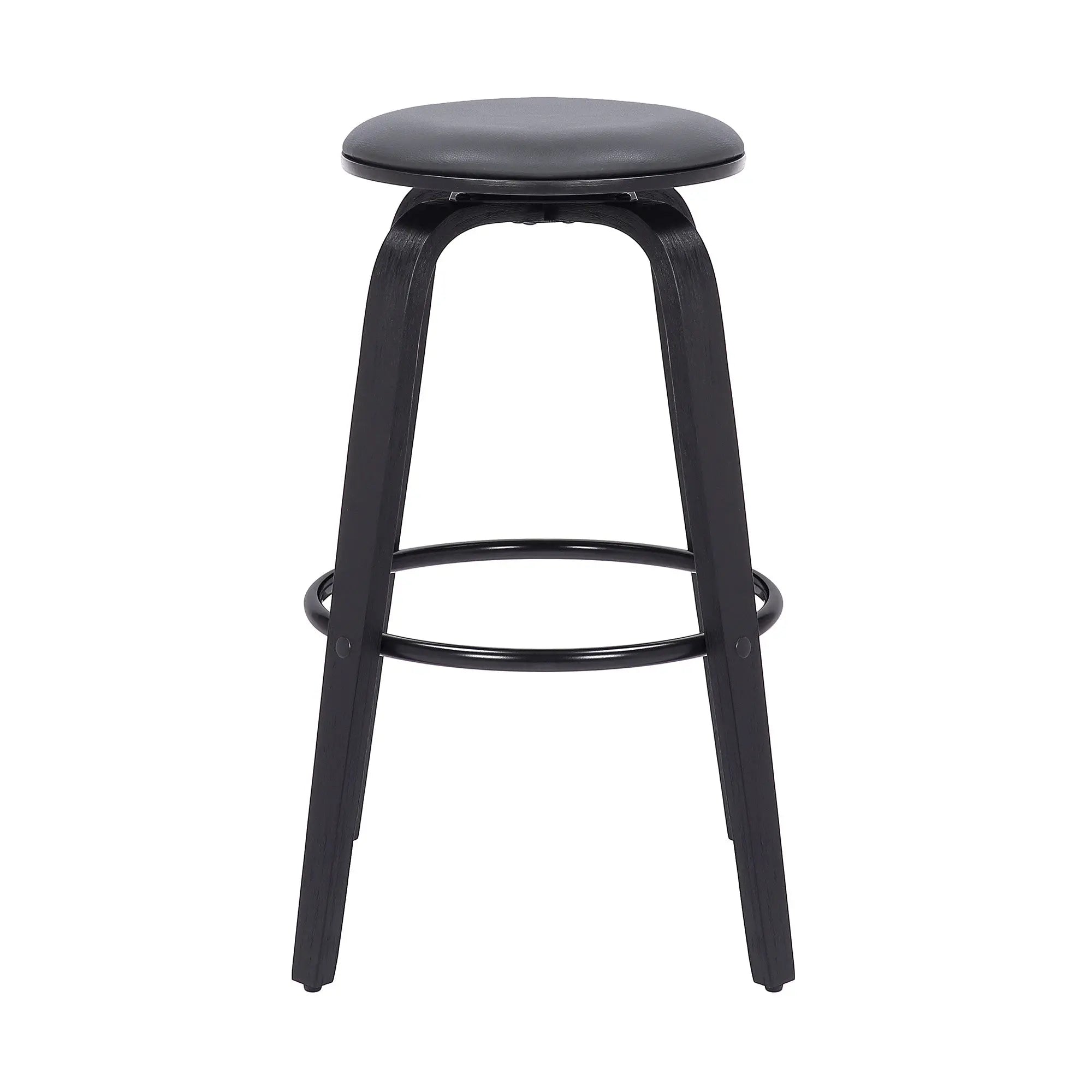 29" Gray And Black Solid Wood Swivel Backless Bar Height Bar Chair - GreatEagleInc