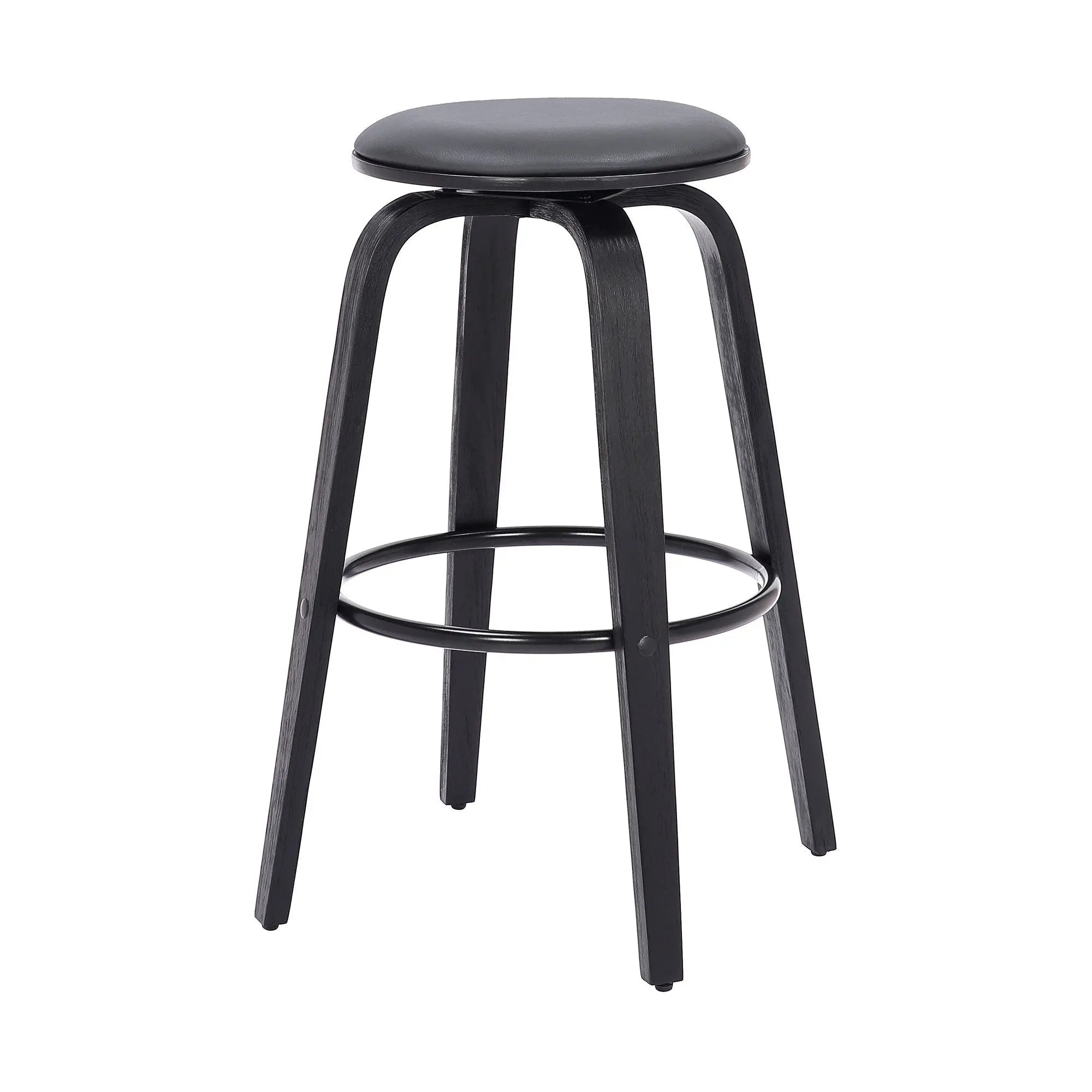 29" Gray And Black Solid Wood Swivel Backless Bar Height Bar Chair - GreatEagleInc