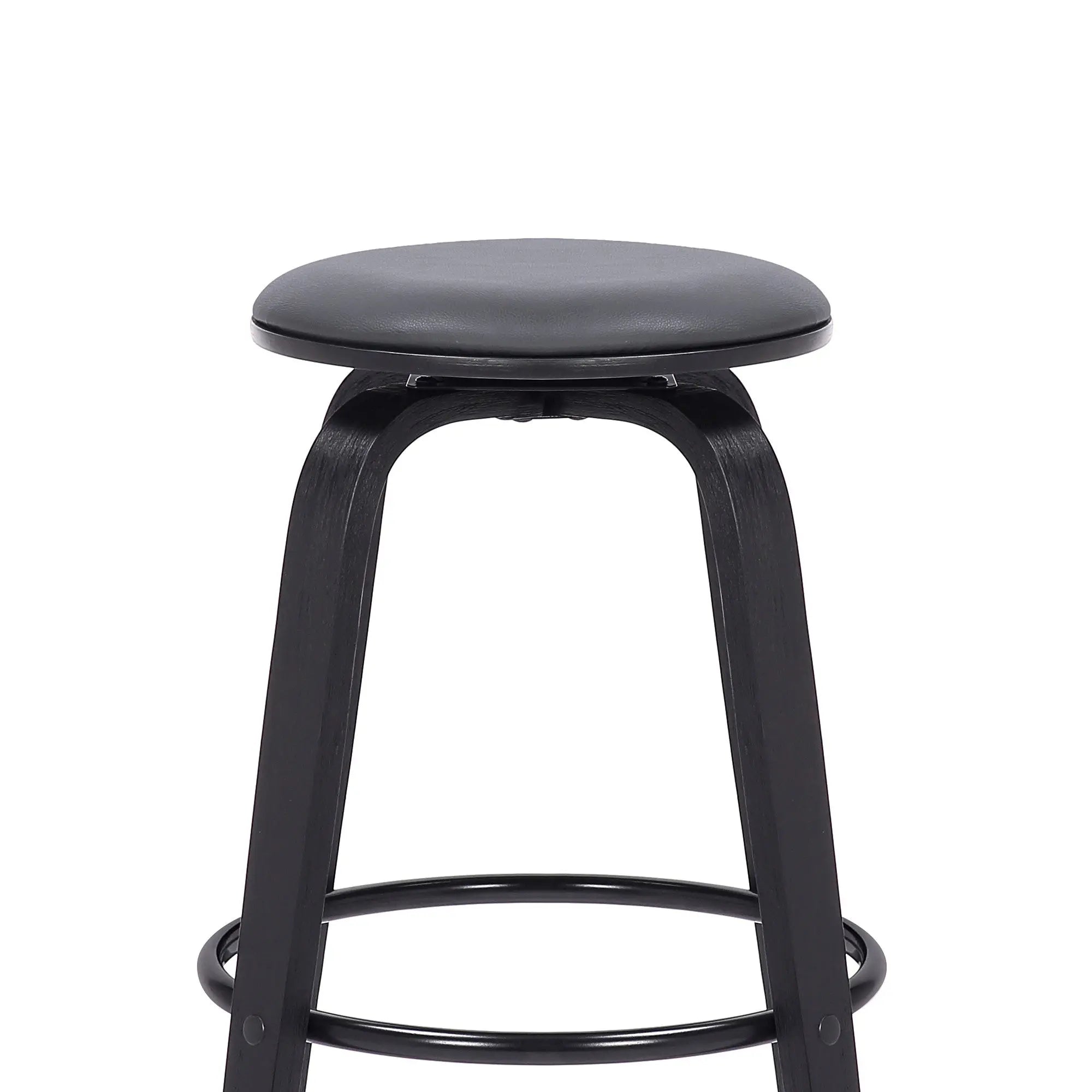 29" Gray And Black Solid Wood Swivel Backless Bar Height Bar Chair - GreatEagleInc