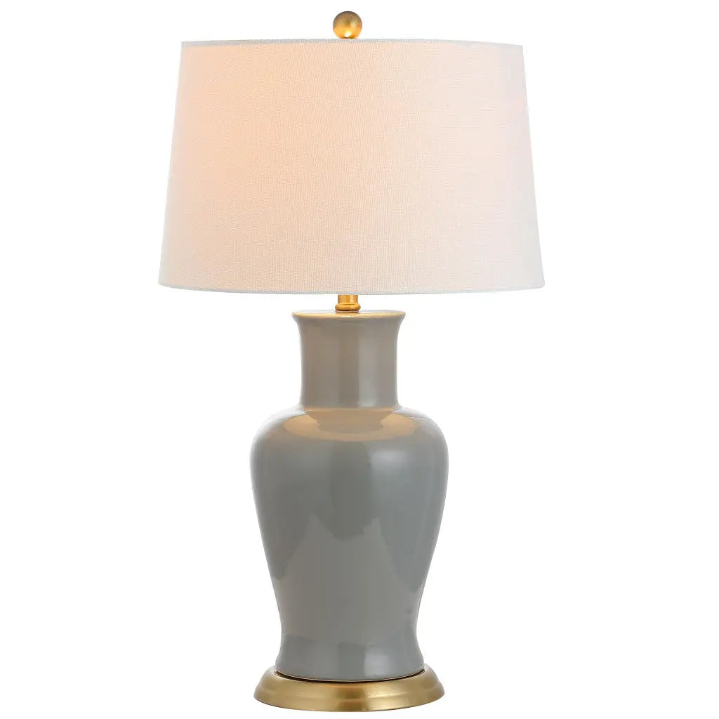 29" Gray And Gold Urn Bedside Lamp With Drum Shade Homeroots Lighting