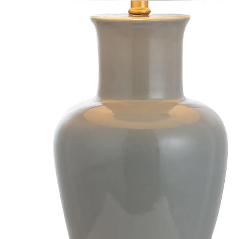 29" Gray And Gold Urn Bedside Lamp With Drum Shade Homeroots Lighting