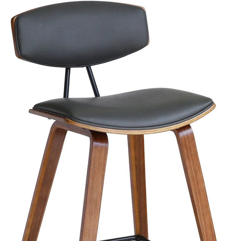 29" Gray and Brown Faux Leather and Iron Low Back Bar Height Bar Chair Homeroots Living Room