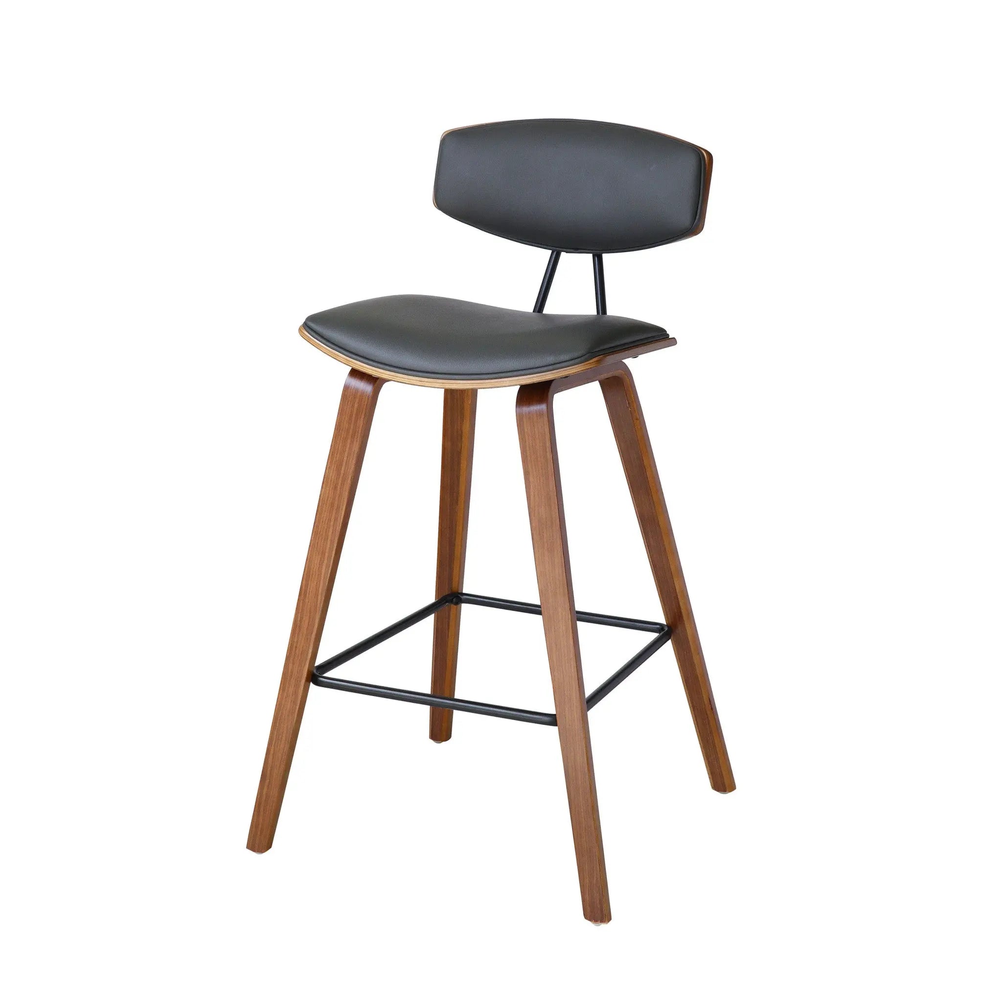 29" Gray and Brown Faux Leather and Iron Low Back Bar Height Bar Chair Homeroots Living Room