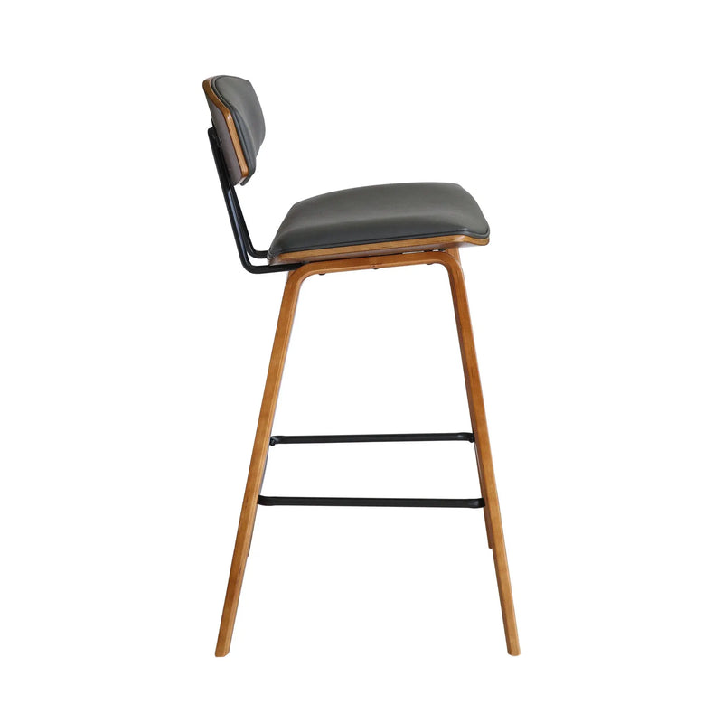 29" Gray and Brown Faux Leather and Iron Low Back Bar Height Bar Chair Homeroots Living Room