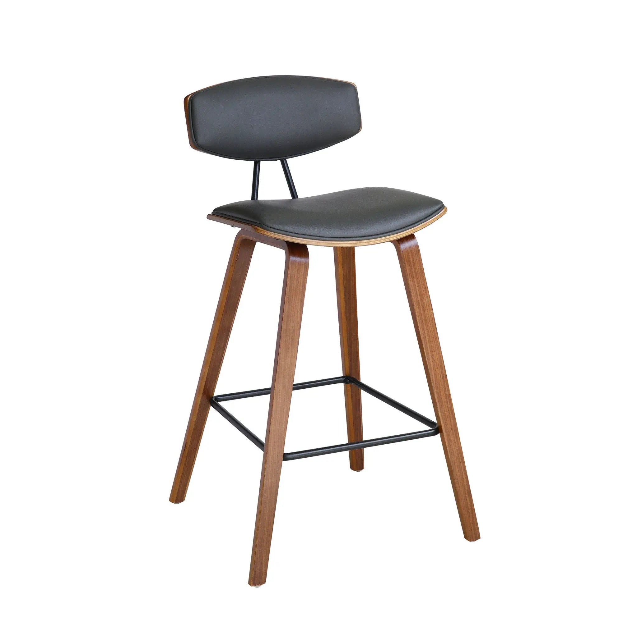 29" Gray and Brown Faux Leather and Iron Low Back Bar Height Bar Chair Homeroots Living Room