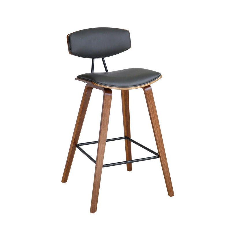 29" Gray and Brown Faux Leather and Iron Low Back Bar Height Bar Chair Homeroots Living Room