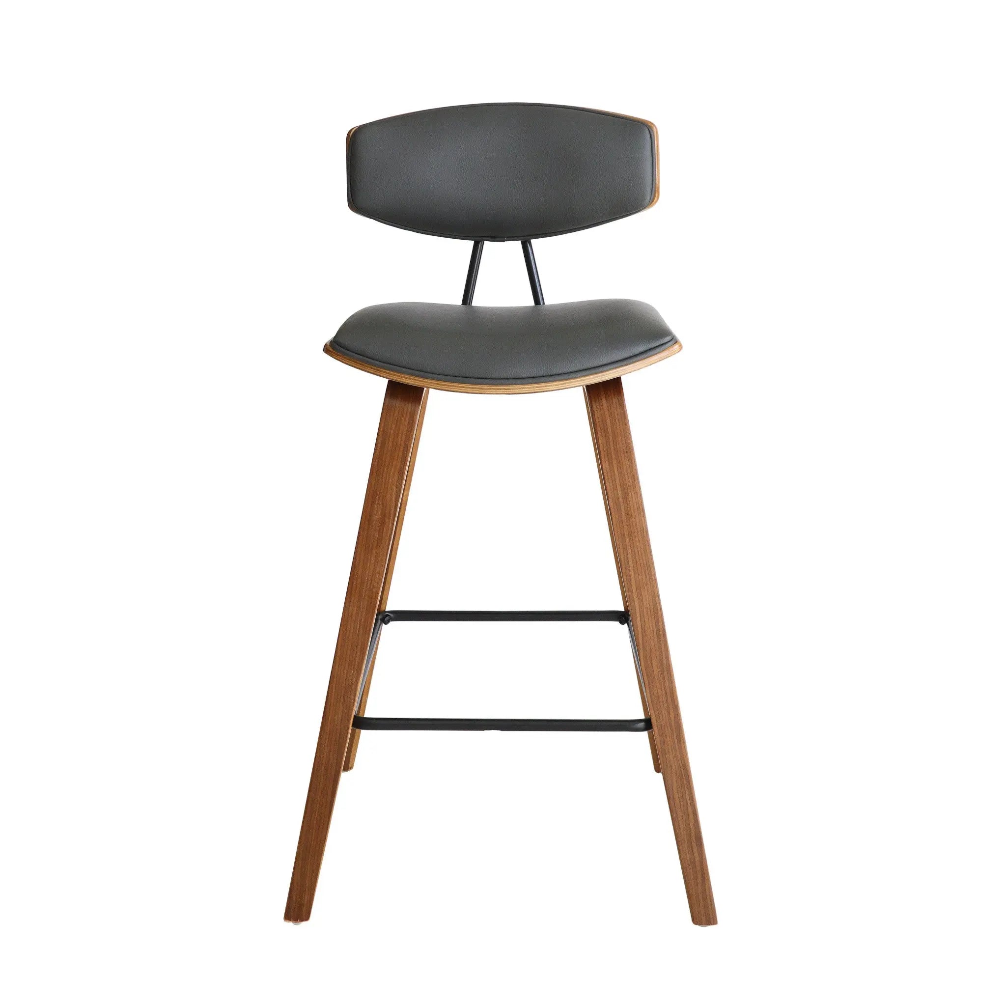 29" Gray and Brown Faux Leather and Iron Low Back Bar Height Bar Chair Homeroots Living Room