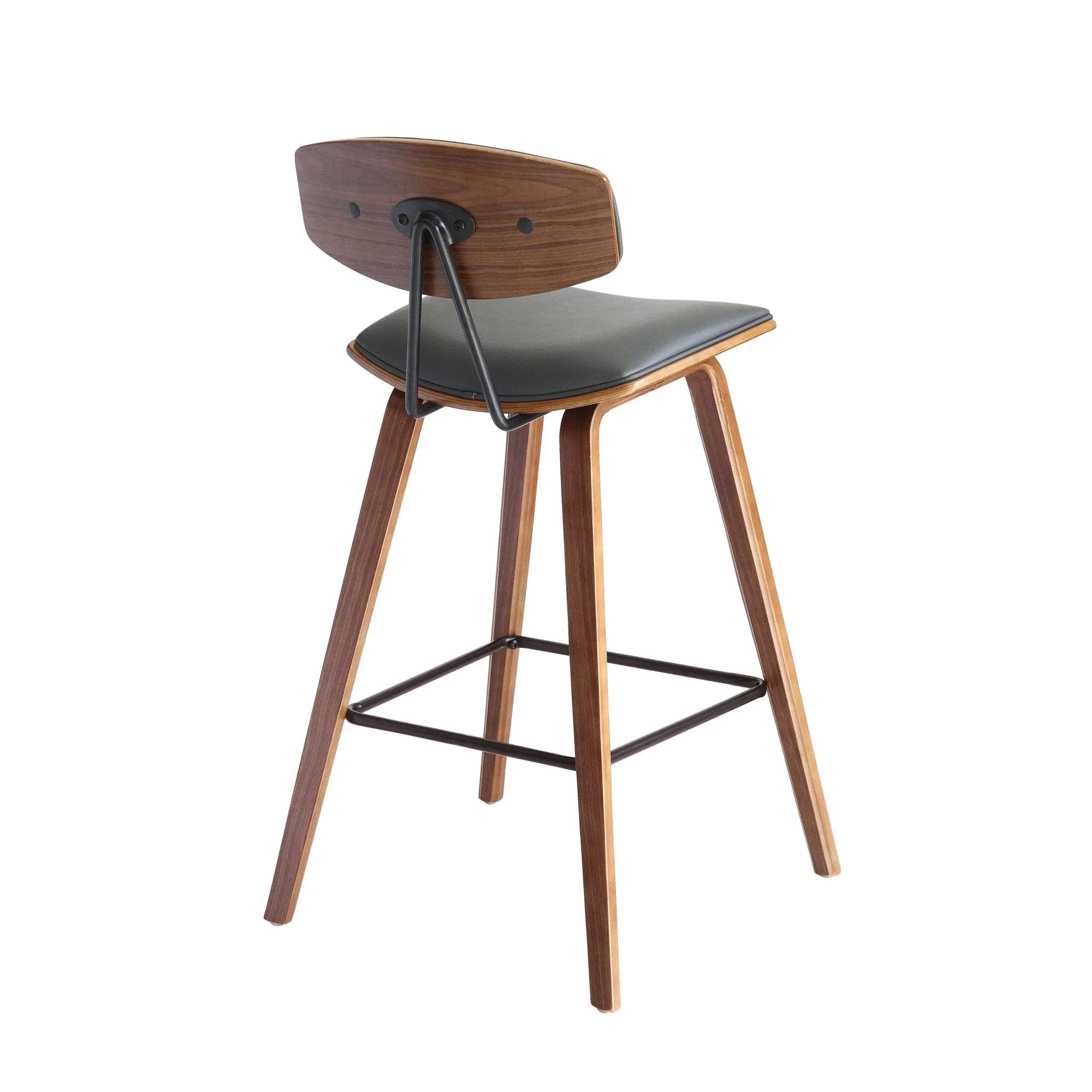29" Gray and Brown Faux Leather and Iron Low Back Bar Height Bar Chair Homeroots Living Room